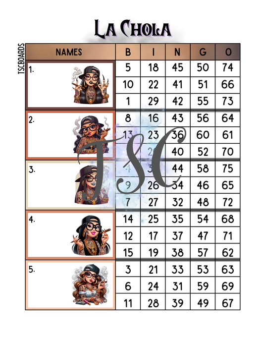 La Chola Block Bingo Board 1-75 Ball