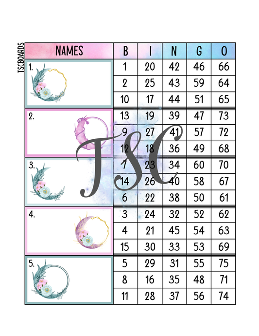 Pastel Moon Block Bingo Board 1-75 Ball