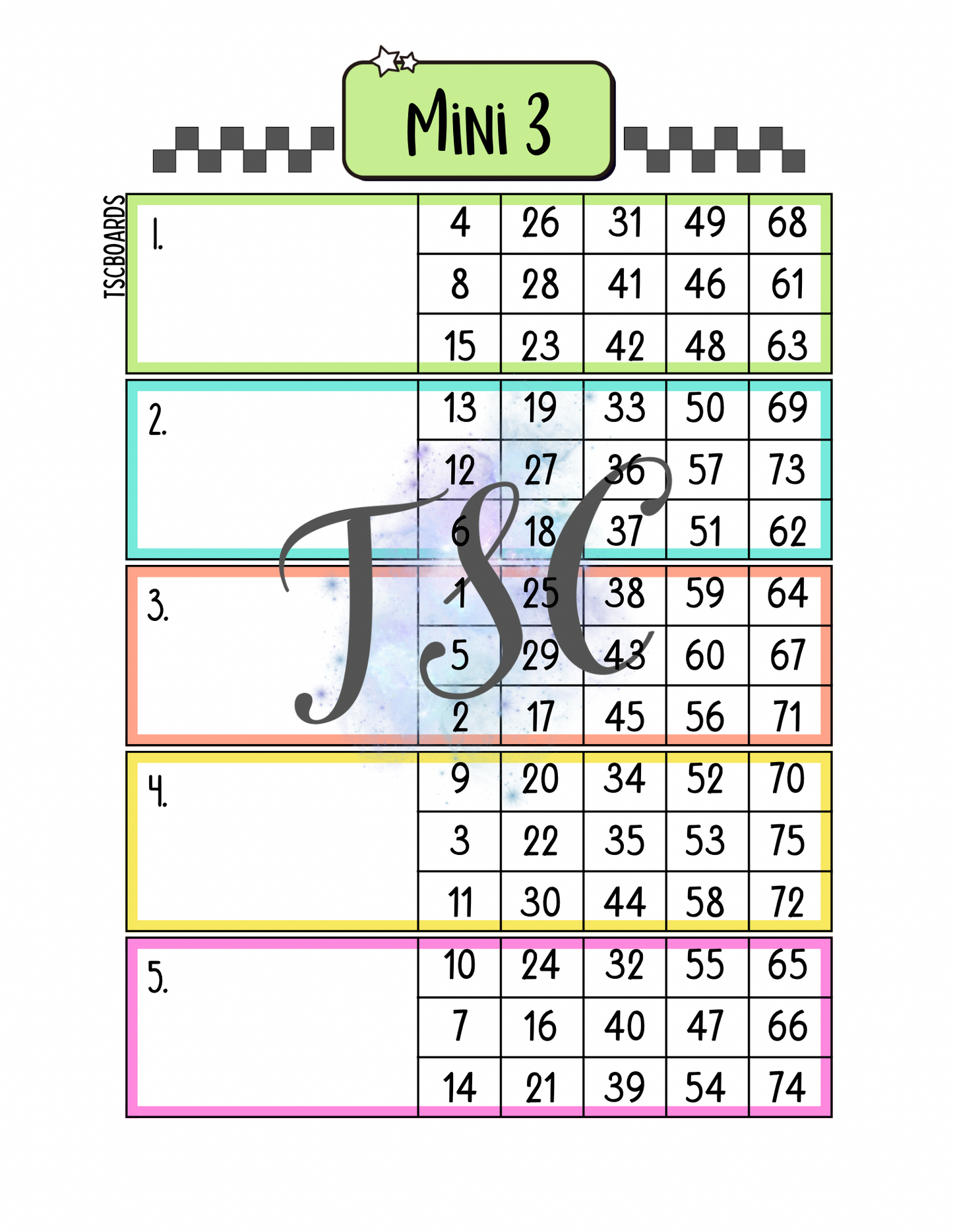 Hocus Pocus Mini 1 Block Bingo Board 1-75 Ball