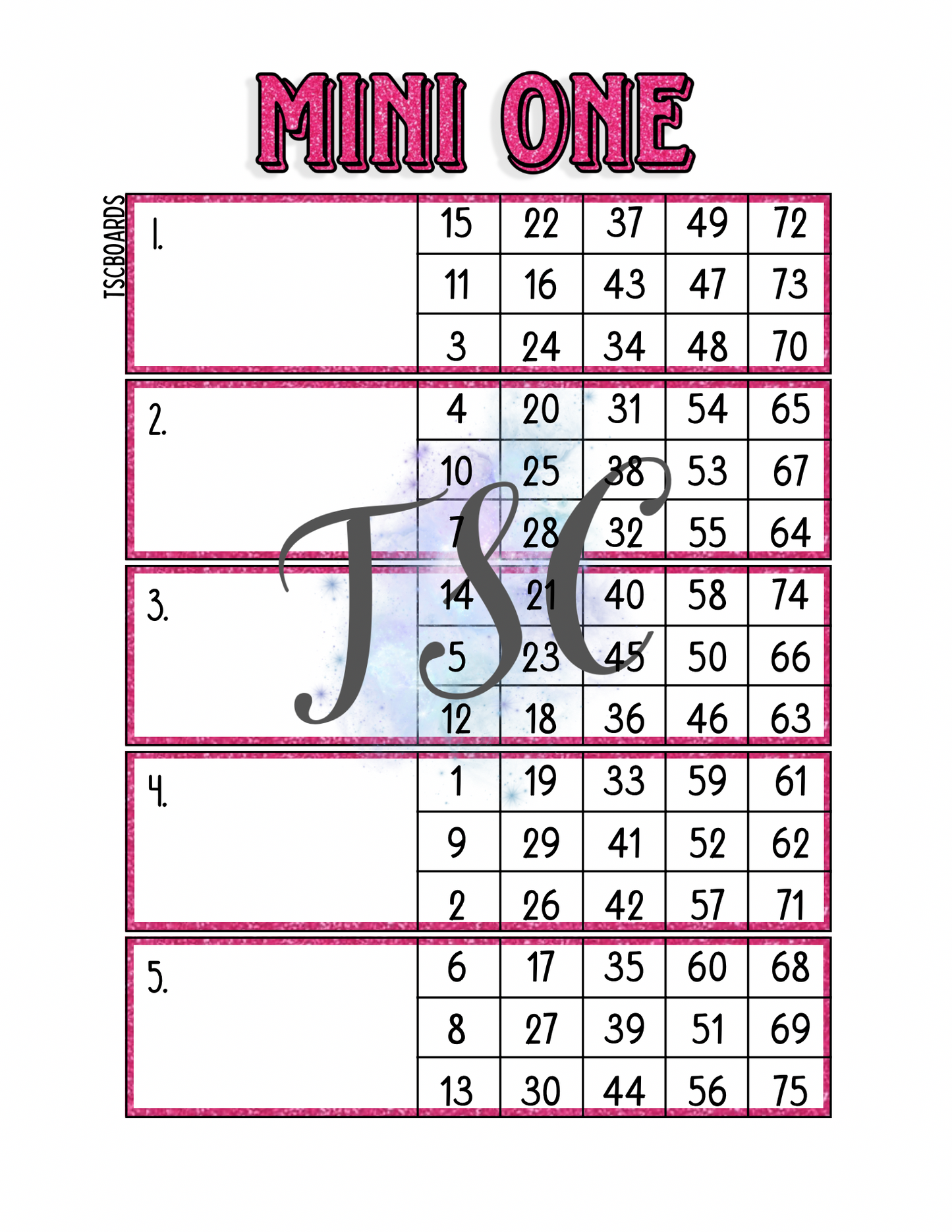 Glitter Ghostface Mini 1 Block Bingo Board 1-75 Ball