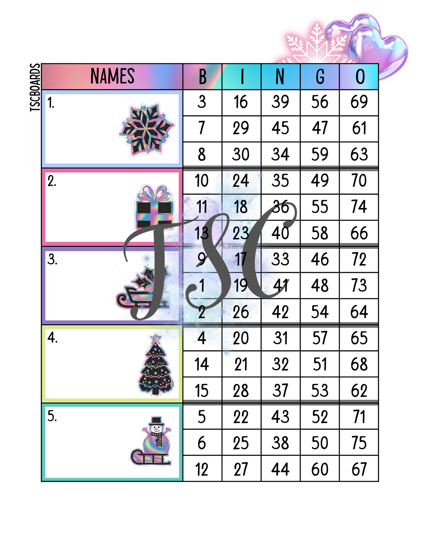 Chrome Christmas Block Bingo Board 1-75 Ball