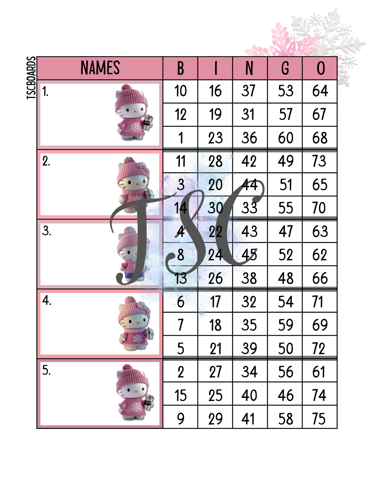 Hello Kitty Block Bingo Board 1-75 Ball