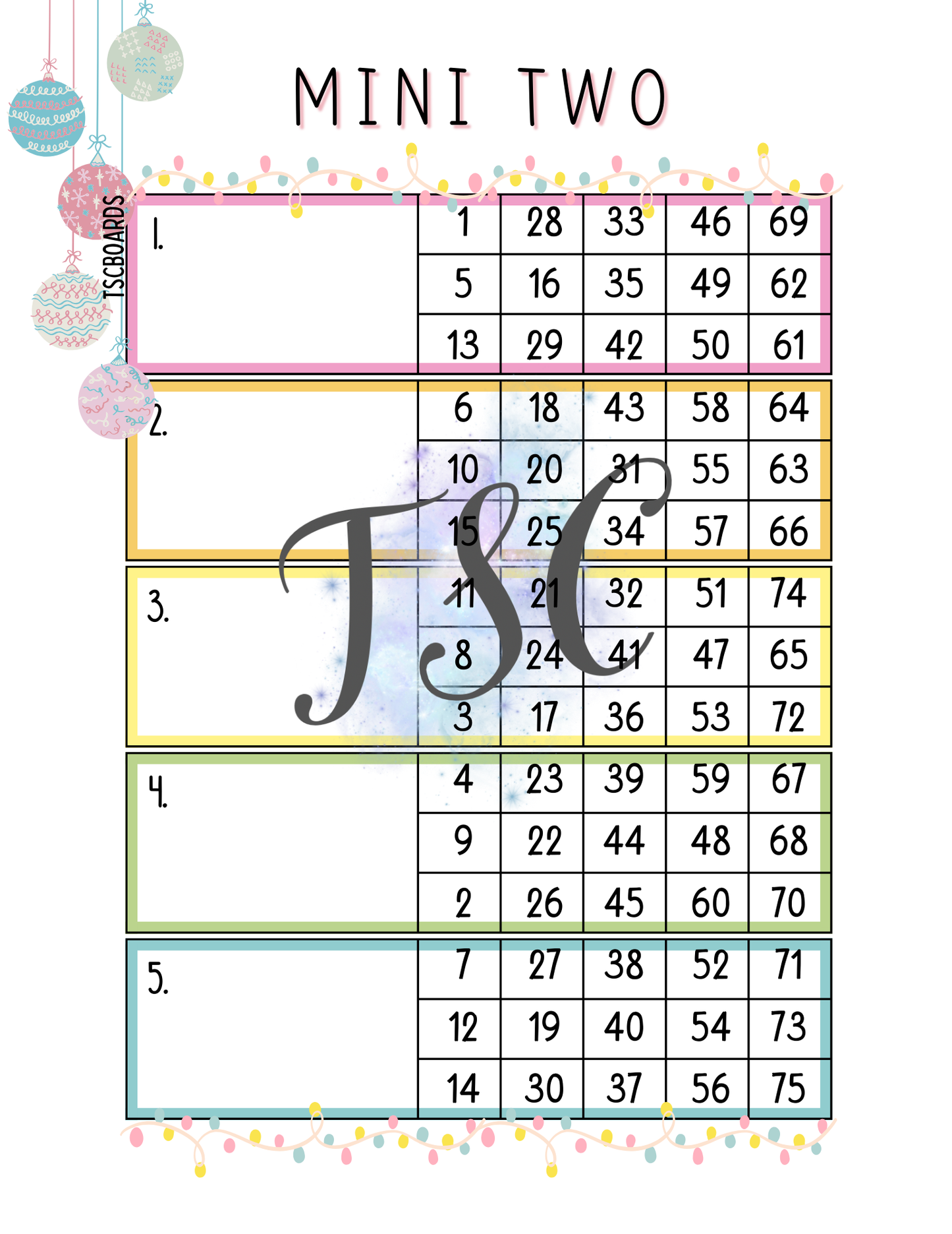 Pastel Mini 2 Block Bingo Board 1-75 Ball