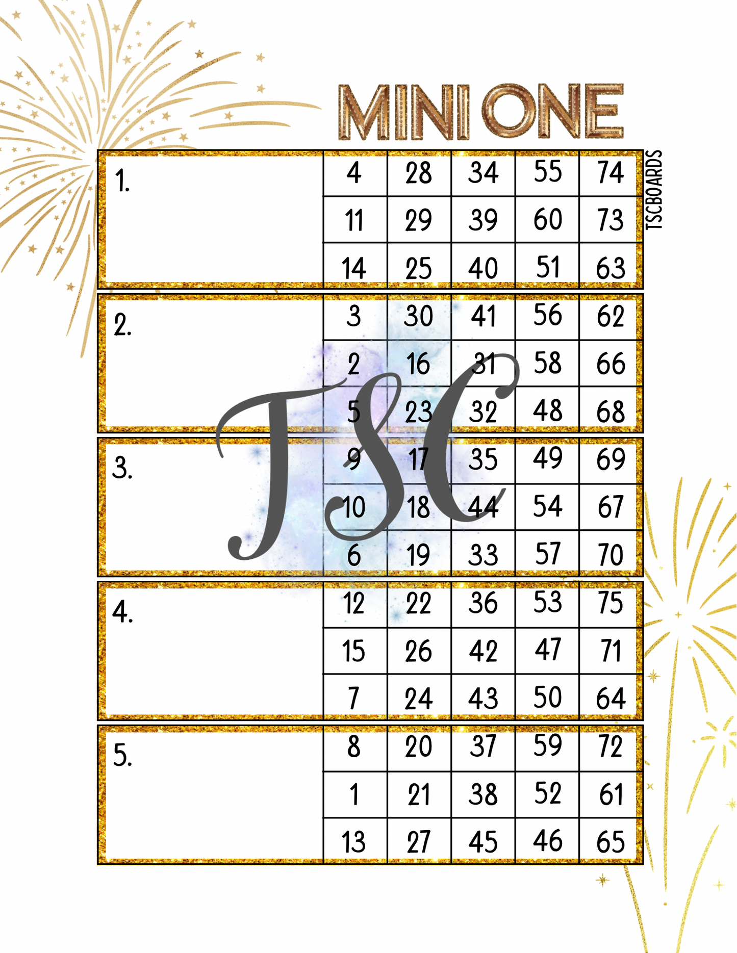 Happy New Year Mega Block Bingo Board 1-75 Ball