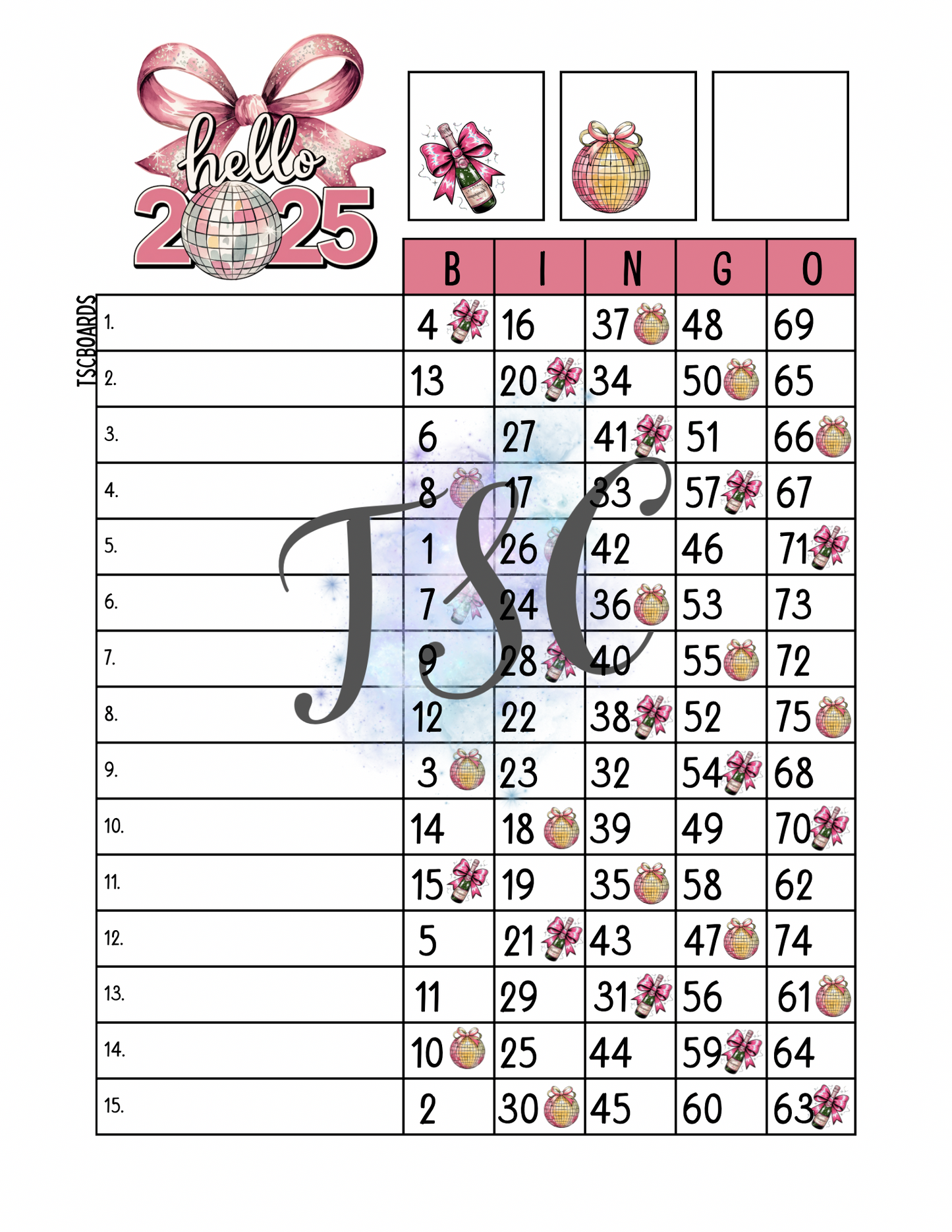 2025 Bingo Board 1-75 Ball
