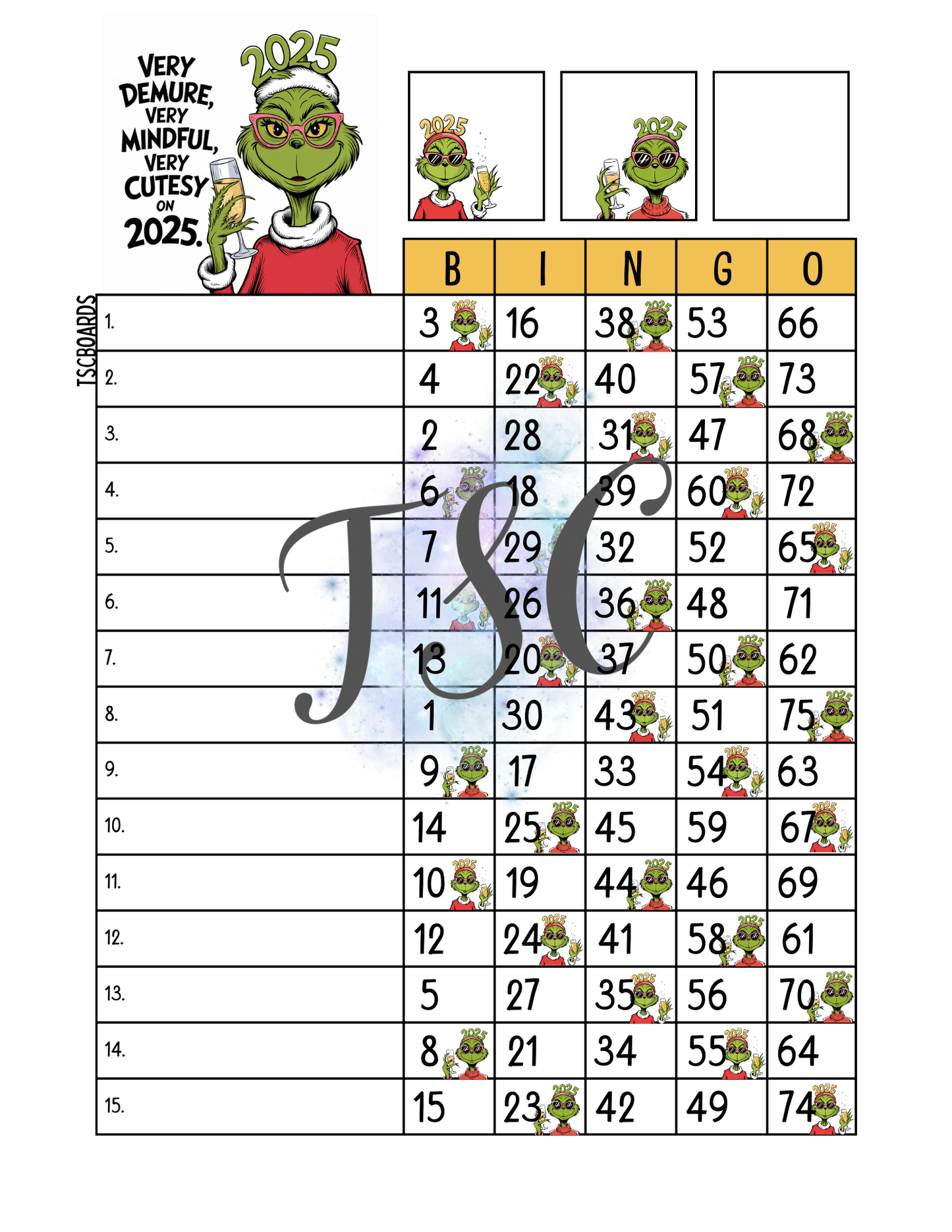 Very Demure, Very Mindful, Very Cutesy On 2025 Bingo Board 1-75 Balls