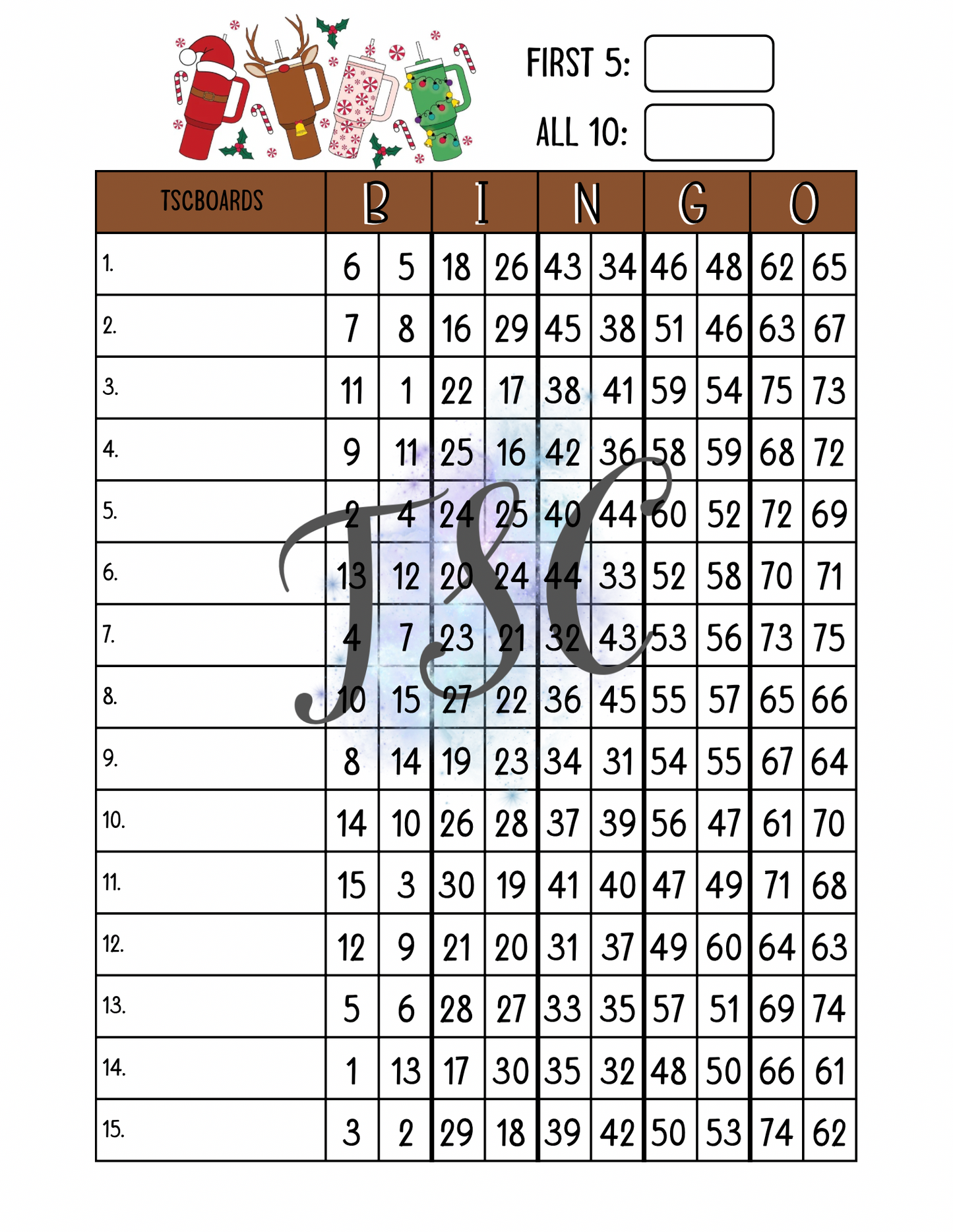 Christmas Cup Double Action Bingo Board 1-75 Ball