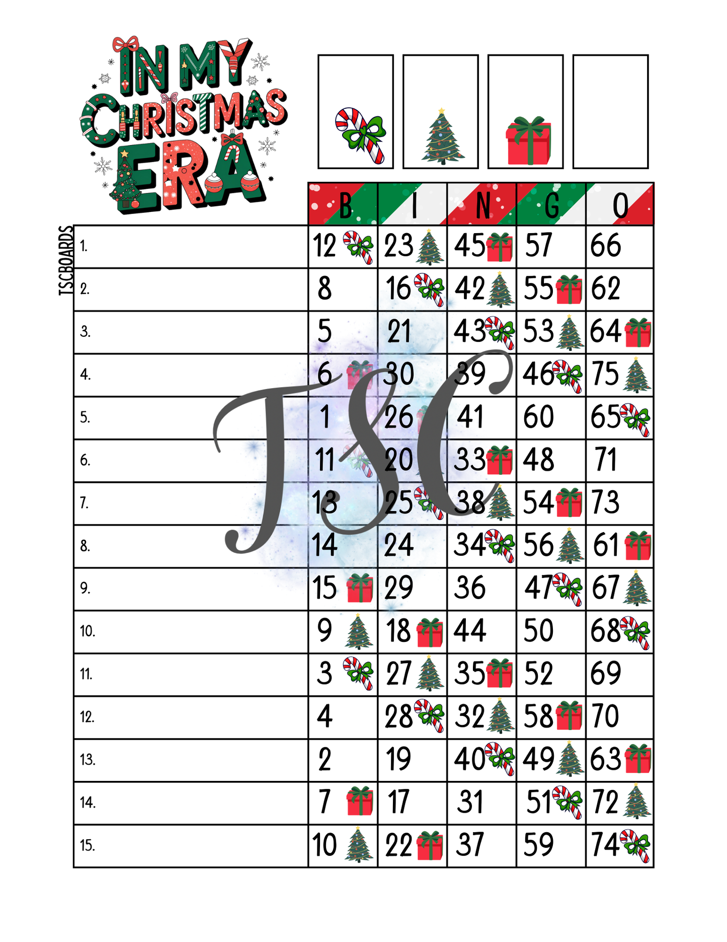 In My Christmas Era Bingo Board 1-75 Balls