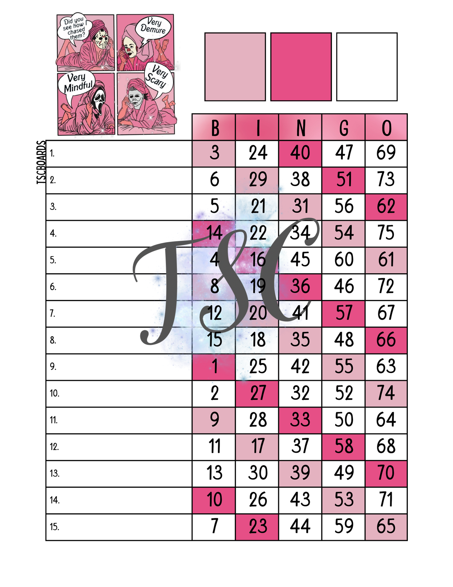 Very Demure Bingo Board 1-75 Ball