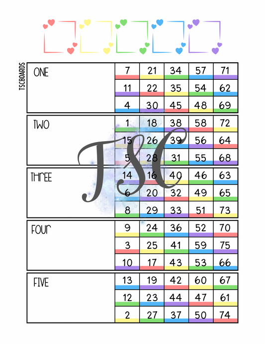 Main Rainbow Block Bingo Board 1-75 Ball