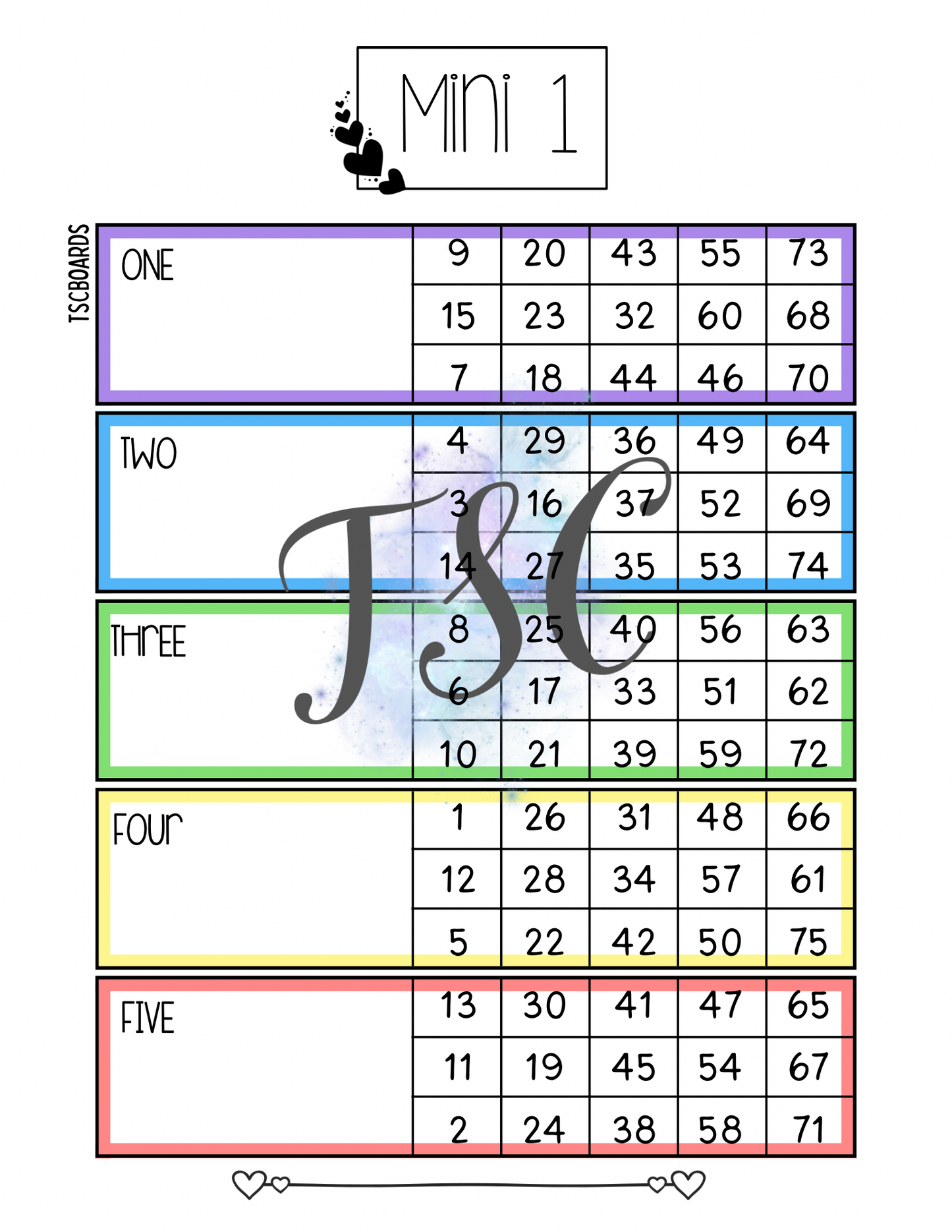 Mini 1 Block Bingo Board 1-75 Ball