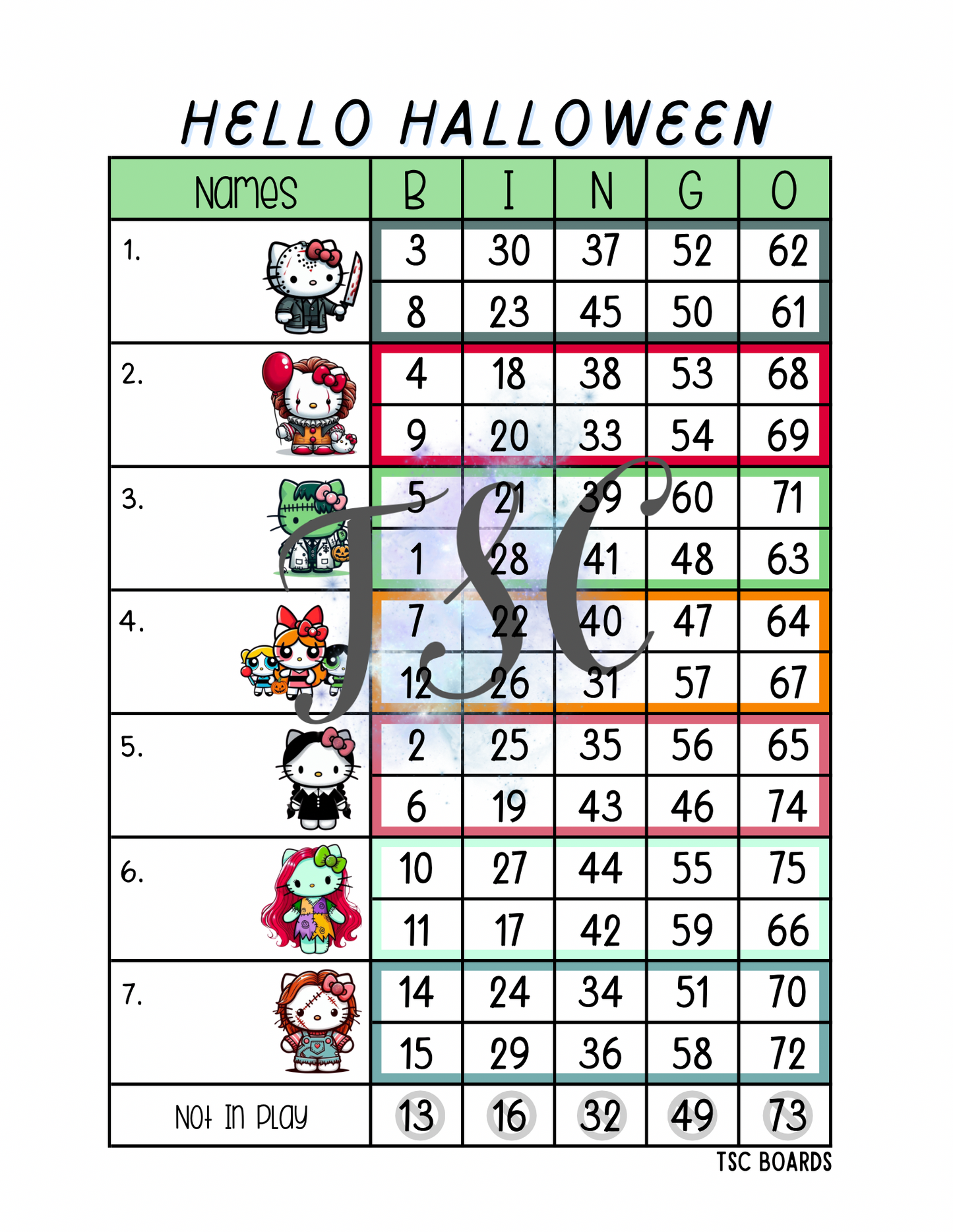 Hello Halloween Mini Blocks Bingo Board 1-75 Ball