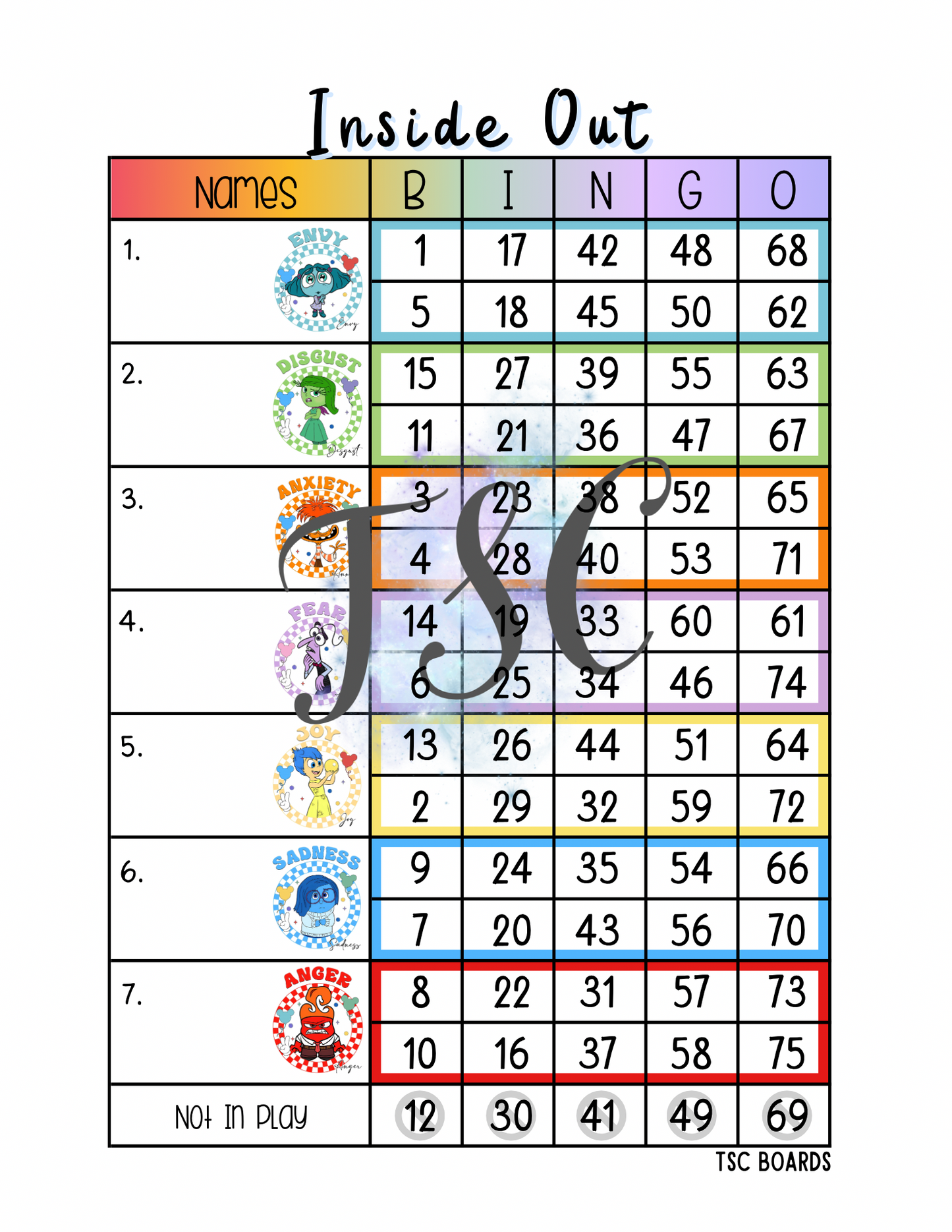 Inside Out Mini Blocks Bingo Board 1-75 Ball