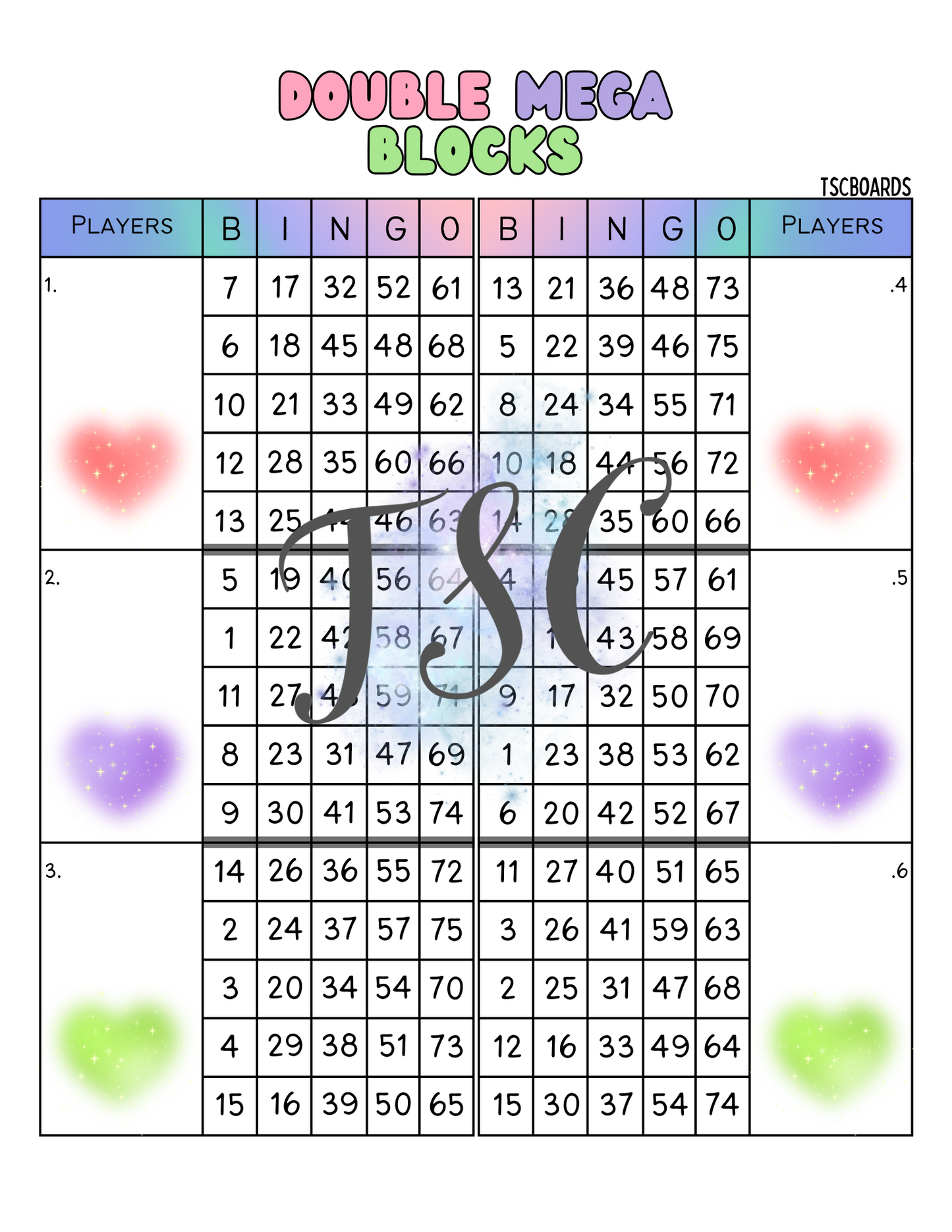 Double Mega Blocks Heart Bingo Board 1-75 Ball