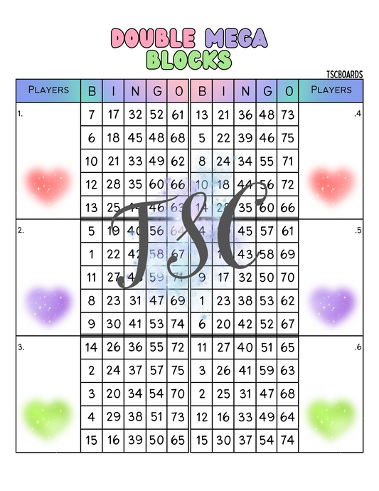 Double Mega Blocks Heart Bingo Board 1-75 Ball