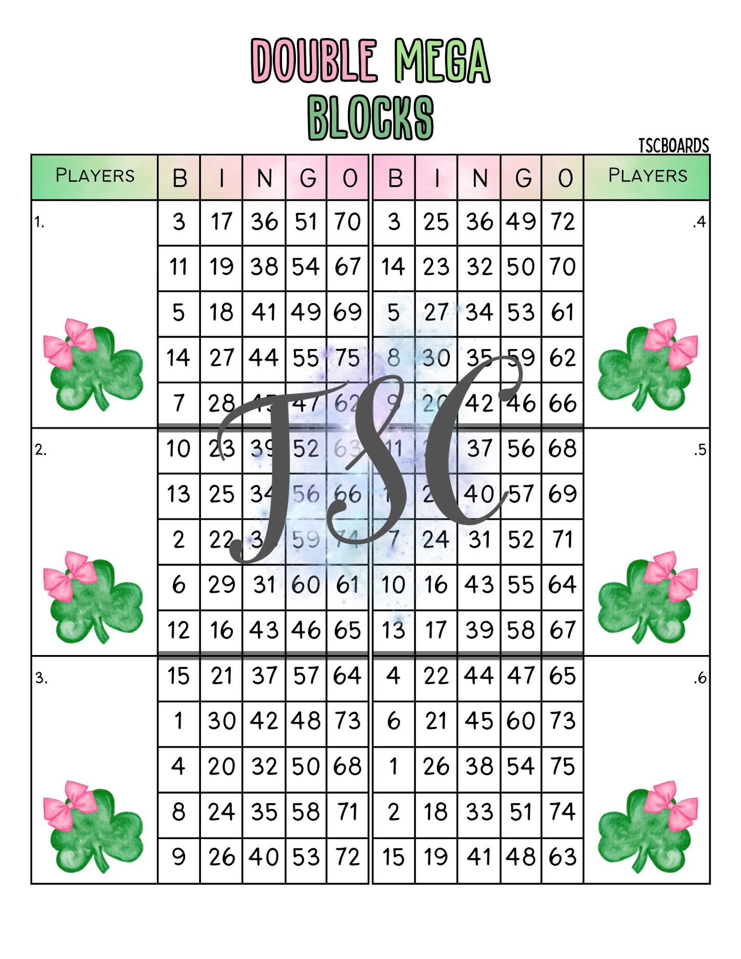 Double Mega Blocks Clover Bingo Board 1-75 Ball