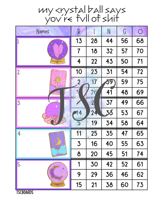 My Crystal Ball Says You’re Full Of Shit Block Bingo Board 1-75 Ball