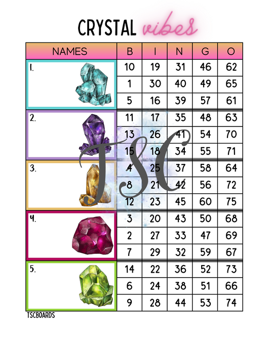 Crystal Vibes Block Bingo Board 1-75 Ball