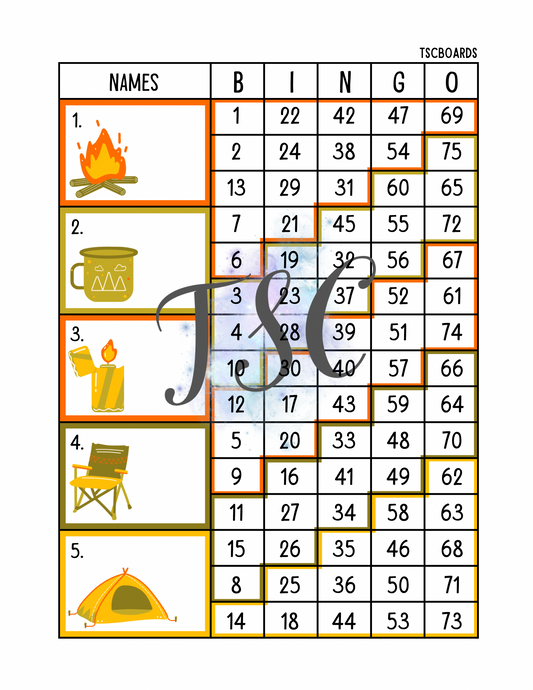 Tetris Camping Block Bingo Board 1-75 Ball