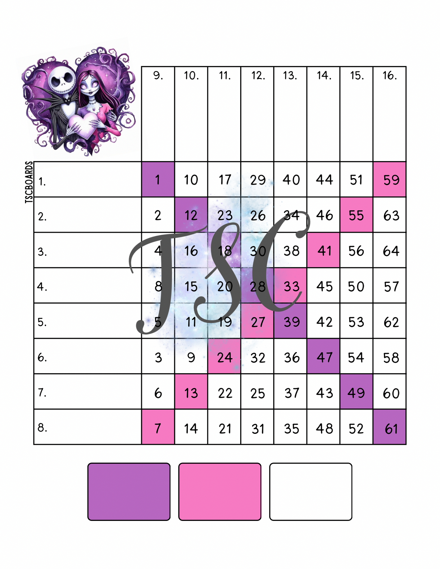Jack & Sally Mini Grid Bingo Board 1-64 Ball