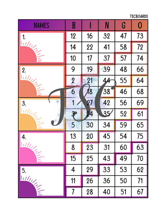Sun Tetris Block Bingo Board 1-75 Ball