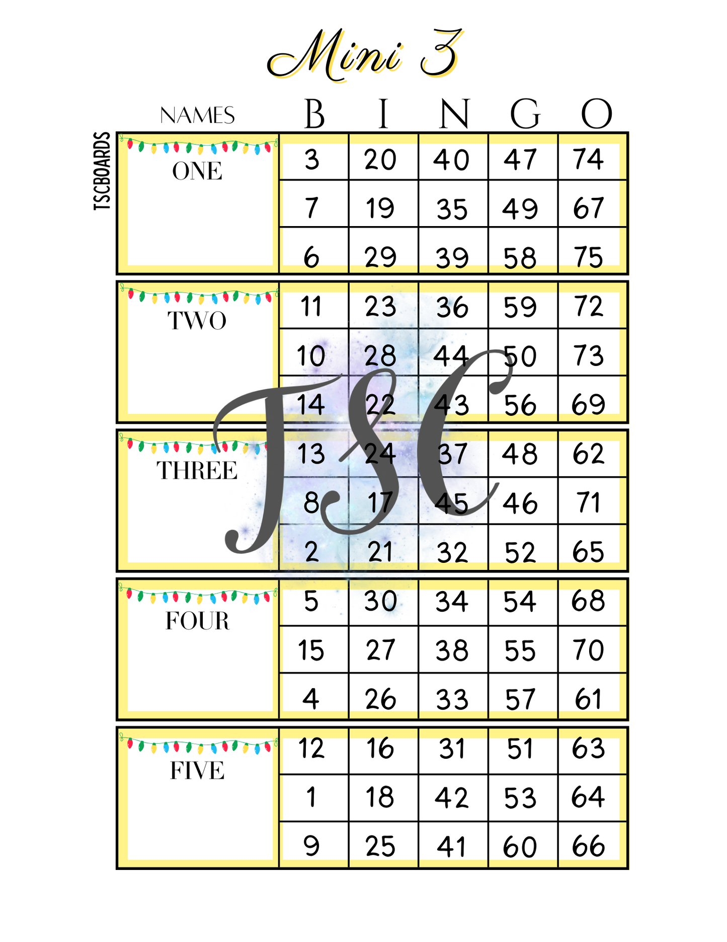 Block Mini 3 Bingo Board 1-75 Ball