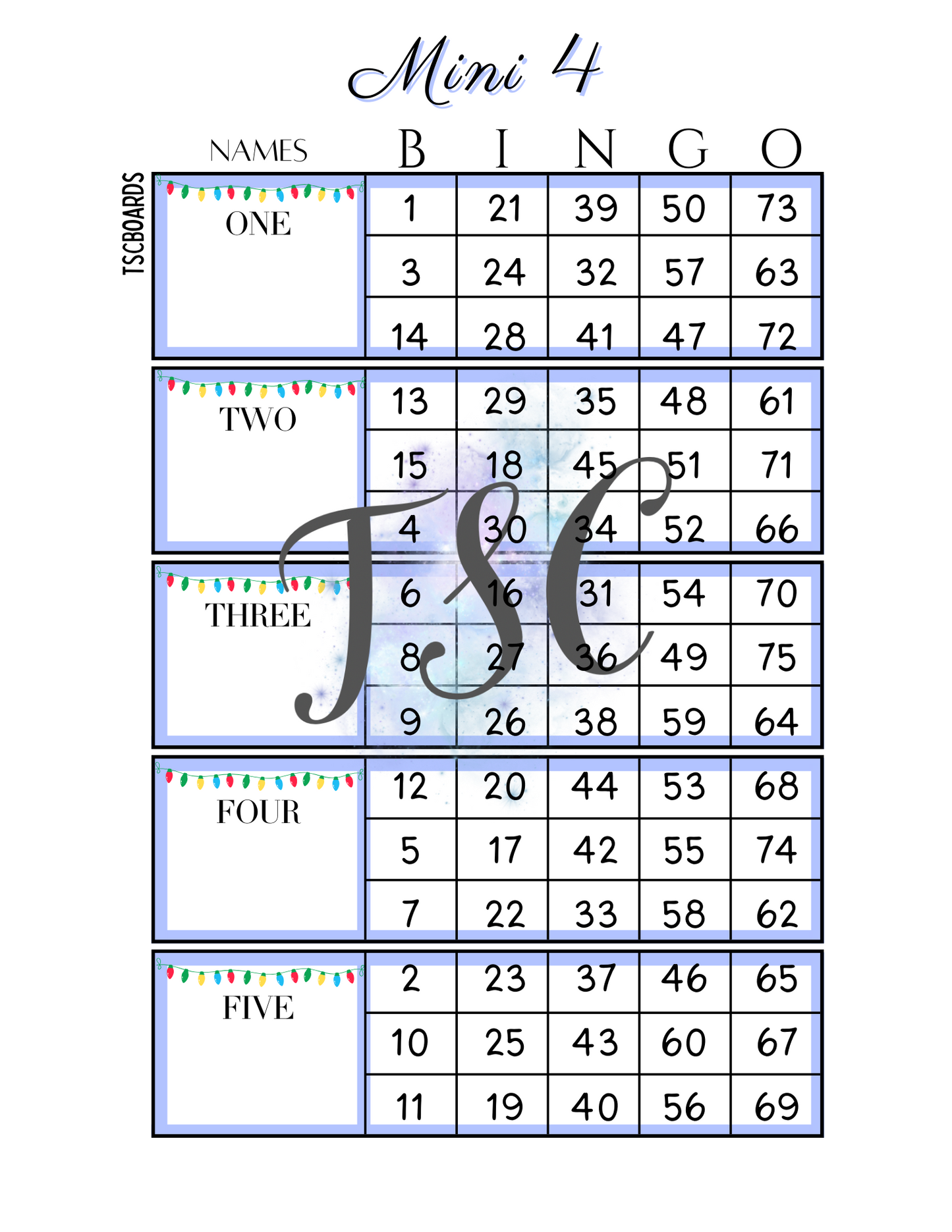 Block Mini 4 Bingo Board 1-75 Ball