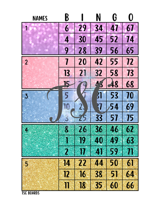 Glitter Block Bingo Board 1-75 Ball
