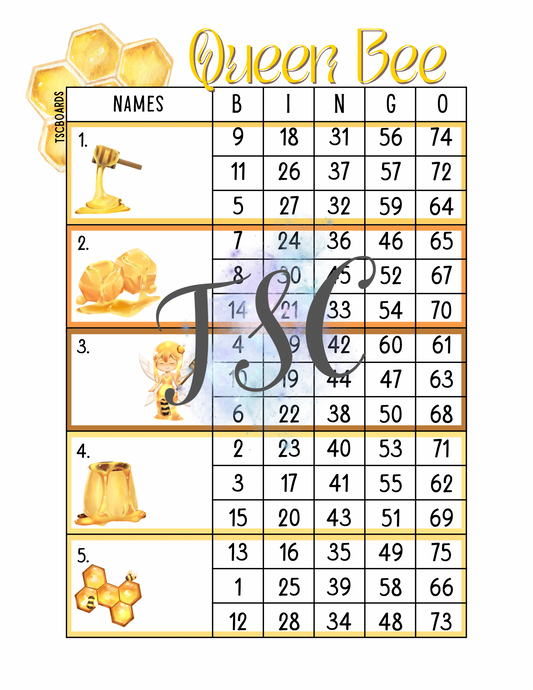 Queen Bee Block Bingo Board 1-75 Ball