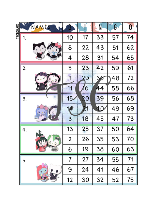 Hello Kitty Couples Block Bingo Board 1-75 Ball