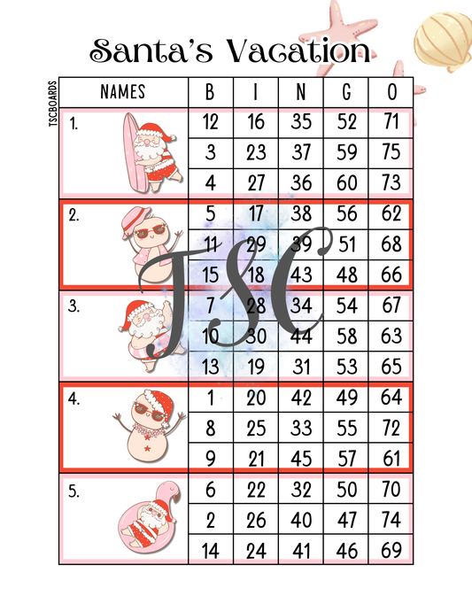 Santa’s Vacation Block Bingo Board 1-75 Ball