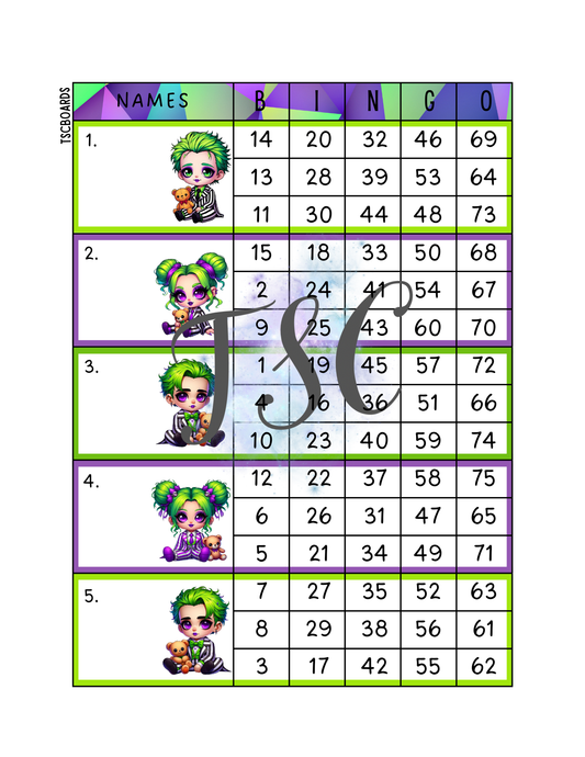 Baby Beetlejuice Block Bingo Board 1-75 Ball