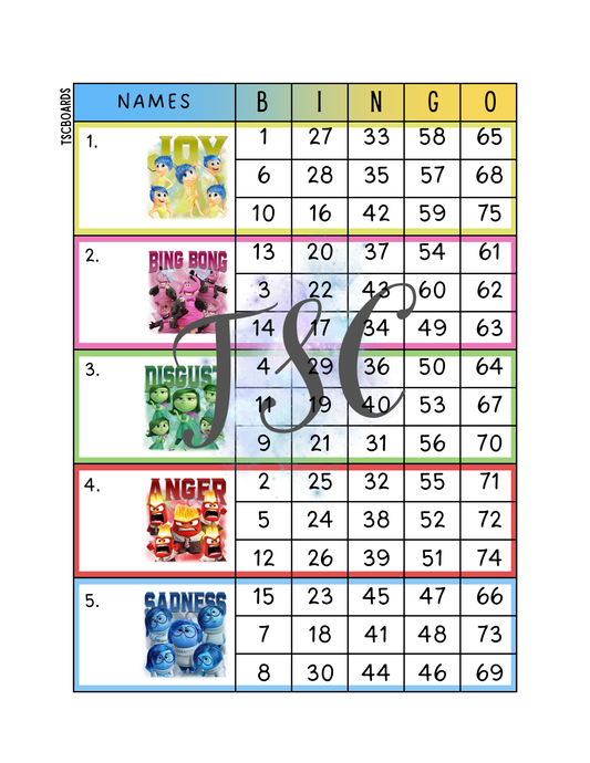 Emotions Block Bingo Board 1-75 Ball