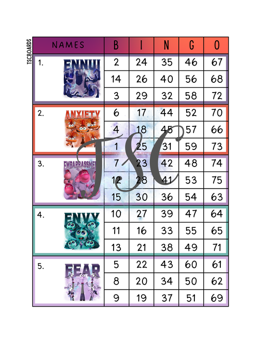 Emotions 2 Block Bingo Board 1-75 Ball