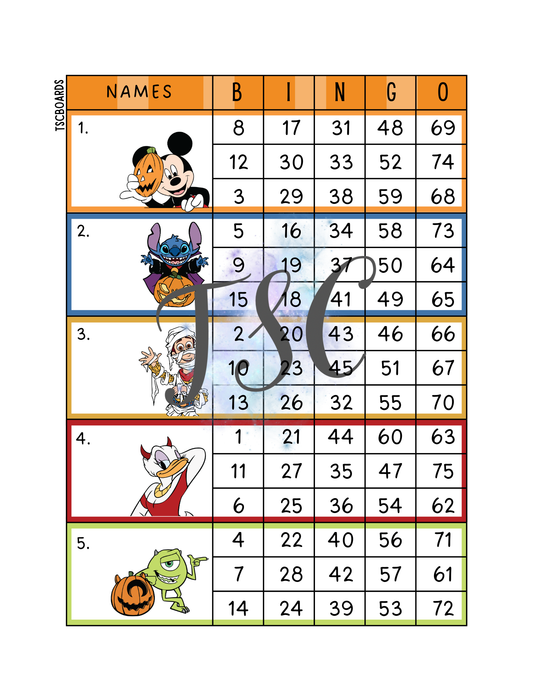 Character Halloween Block Bingo Board 1-75 Ball