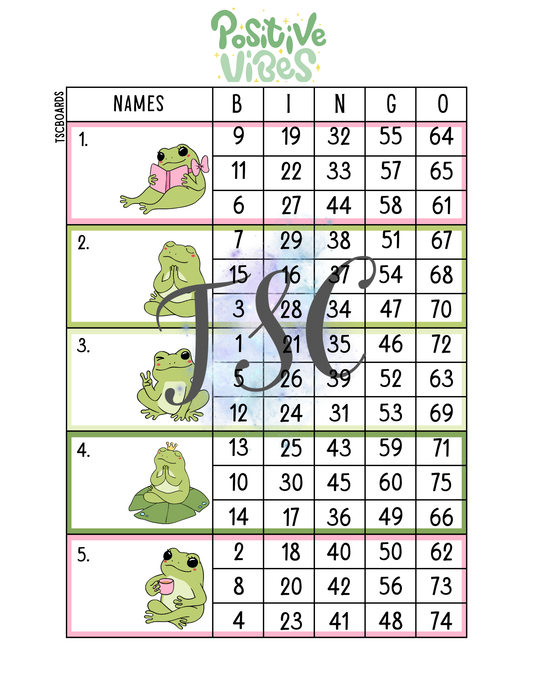 Positive Vibes Block Bingo Board 1-75 Ball