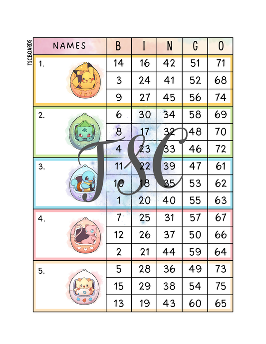 Pokemon Tamagotchi Block Bingo Board 1-75 Ball