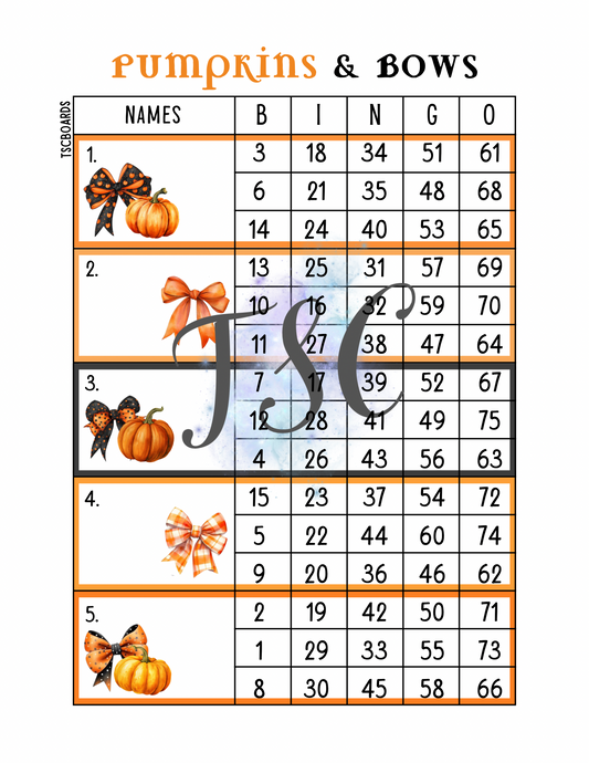 Pumpkin & Bows Block Bingo Board 1-75 Ball