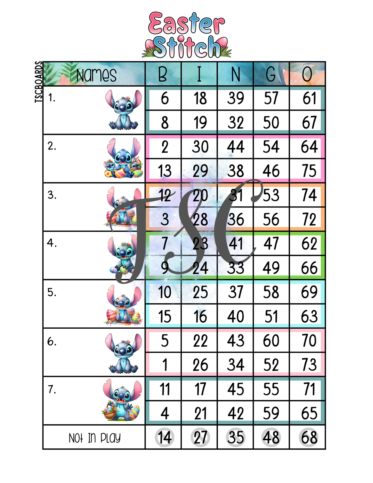 Easter Stitch Mini Block Bingo Board 1-75 Ball