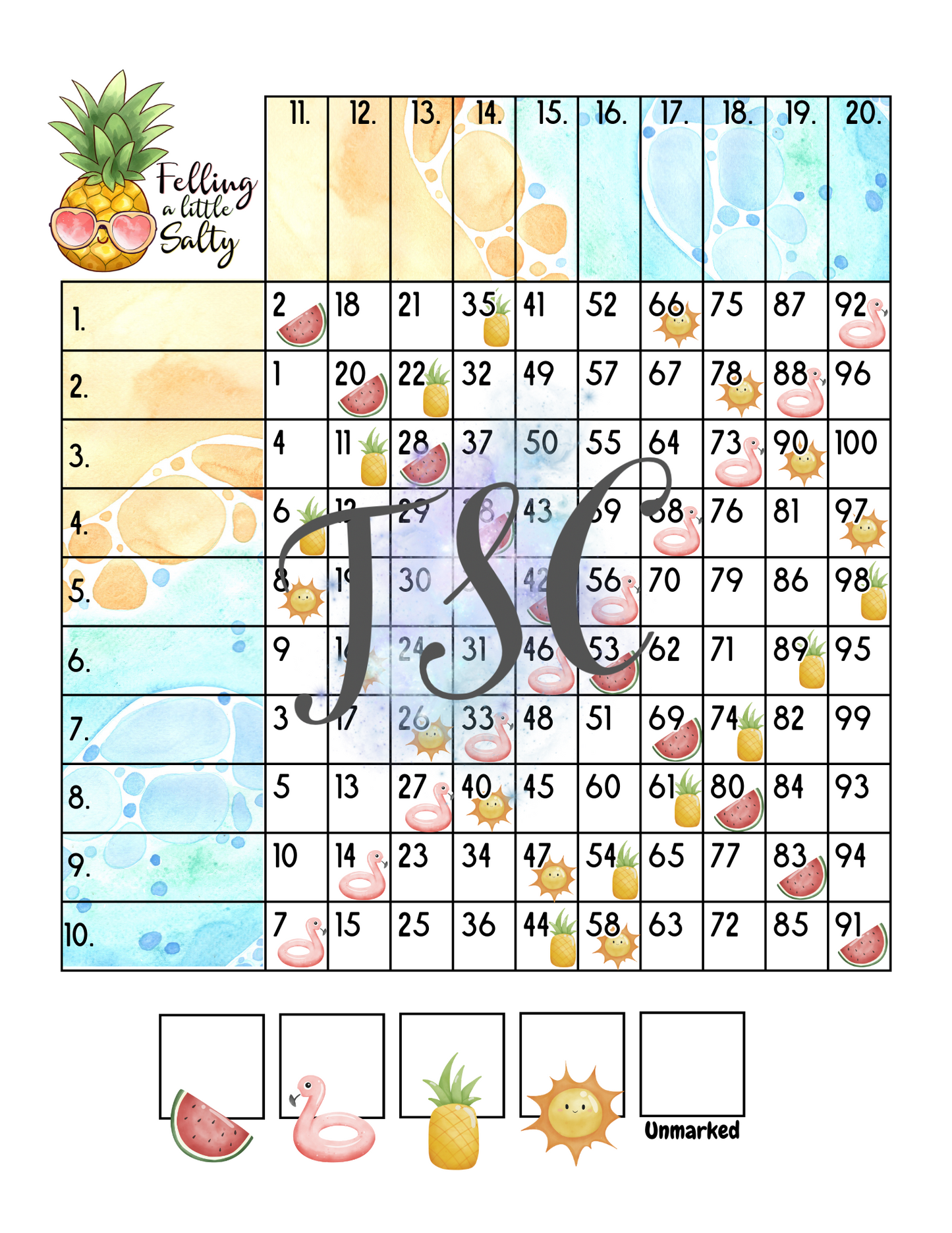 Feeling a Little Salty Grid Bingo Board 1-100 Ball