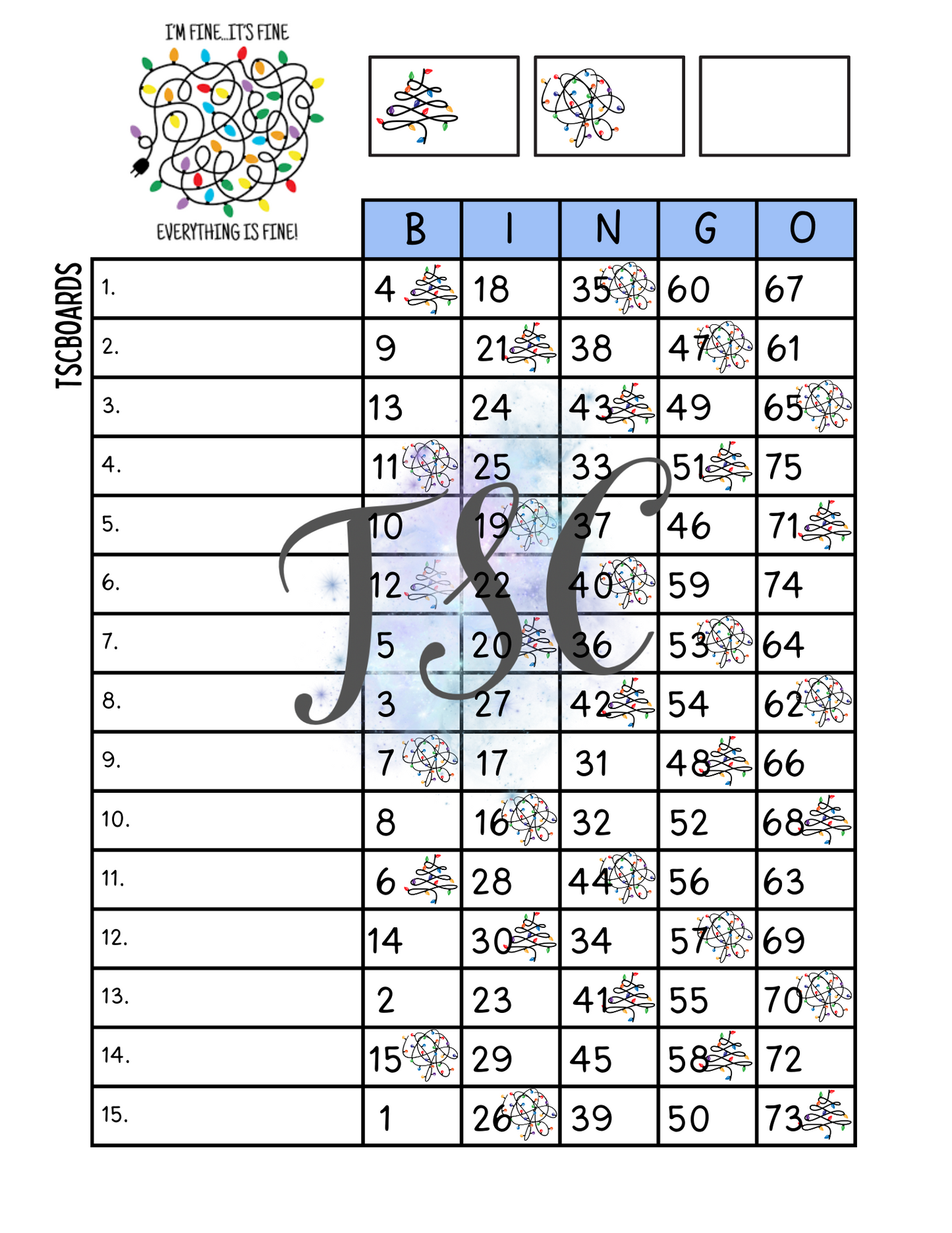 Im Fine…Its Fine. Everything Is Fine! Bingo Board 1-75 Ball
