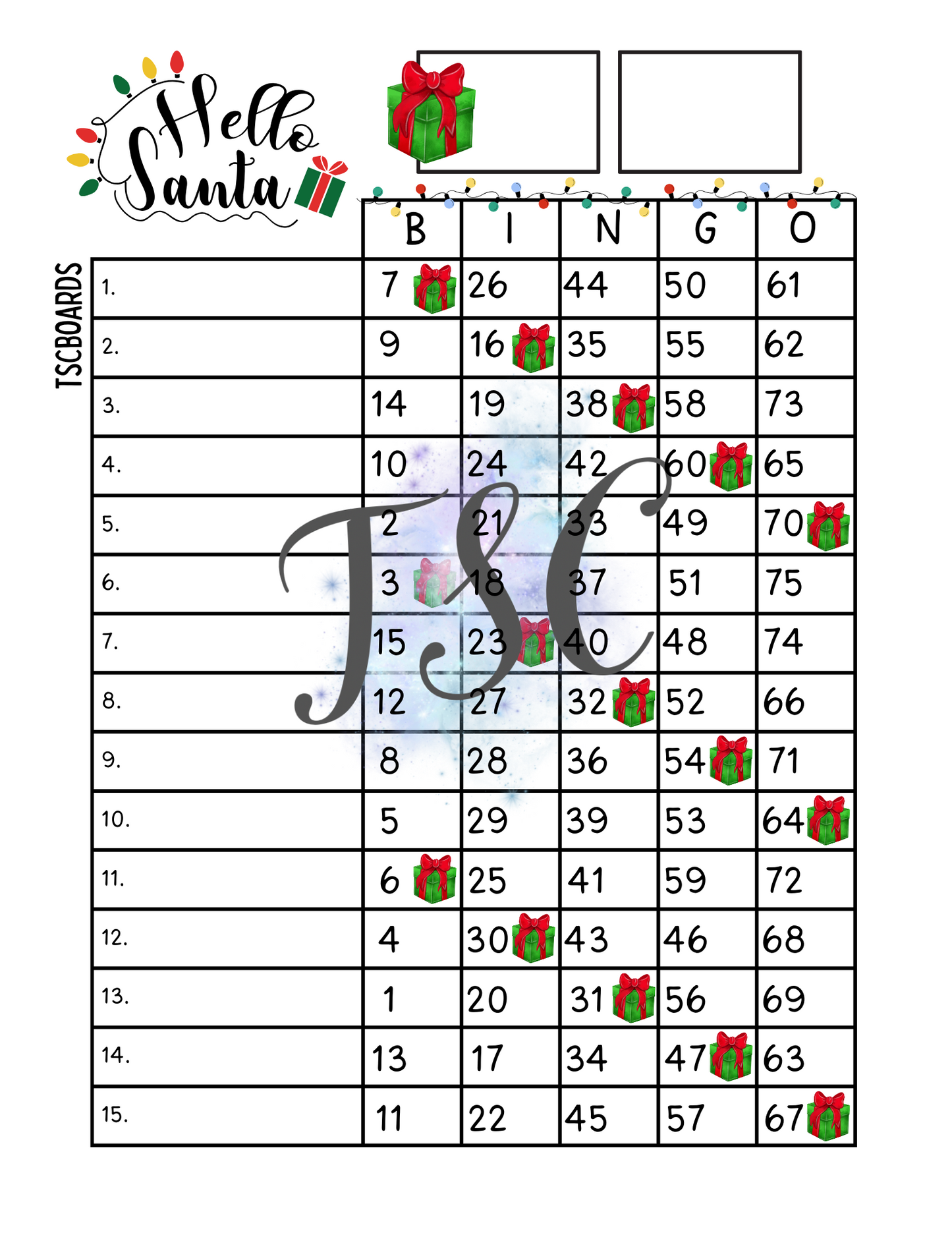 Hello Santa Bingo Board 1-75 Ball