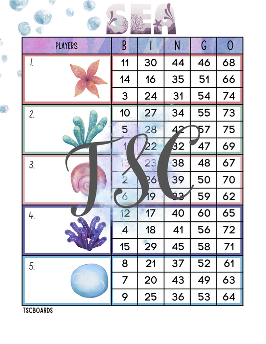 Sea Block Bingo Board 1-75 Ball