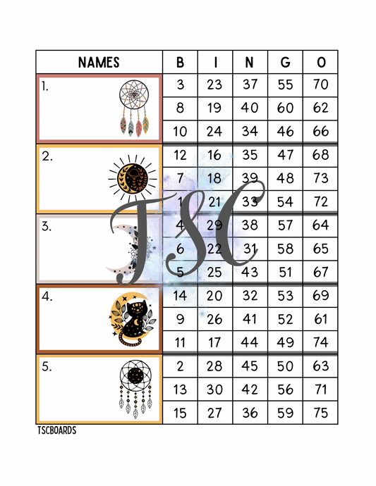 Dreamcatcher Block Bingo Board 1-75 Ball