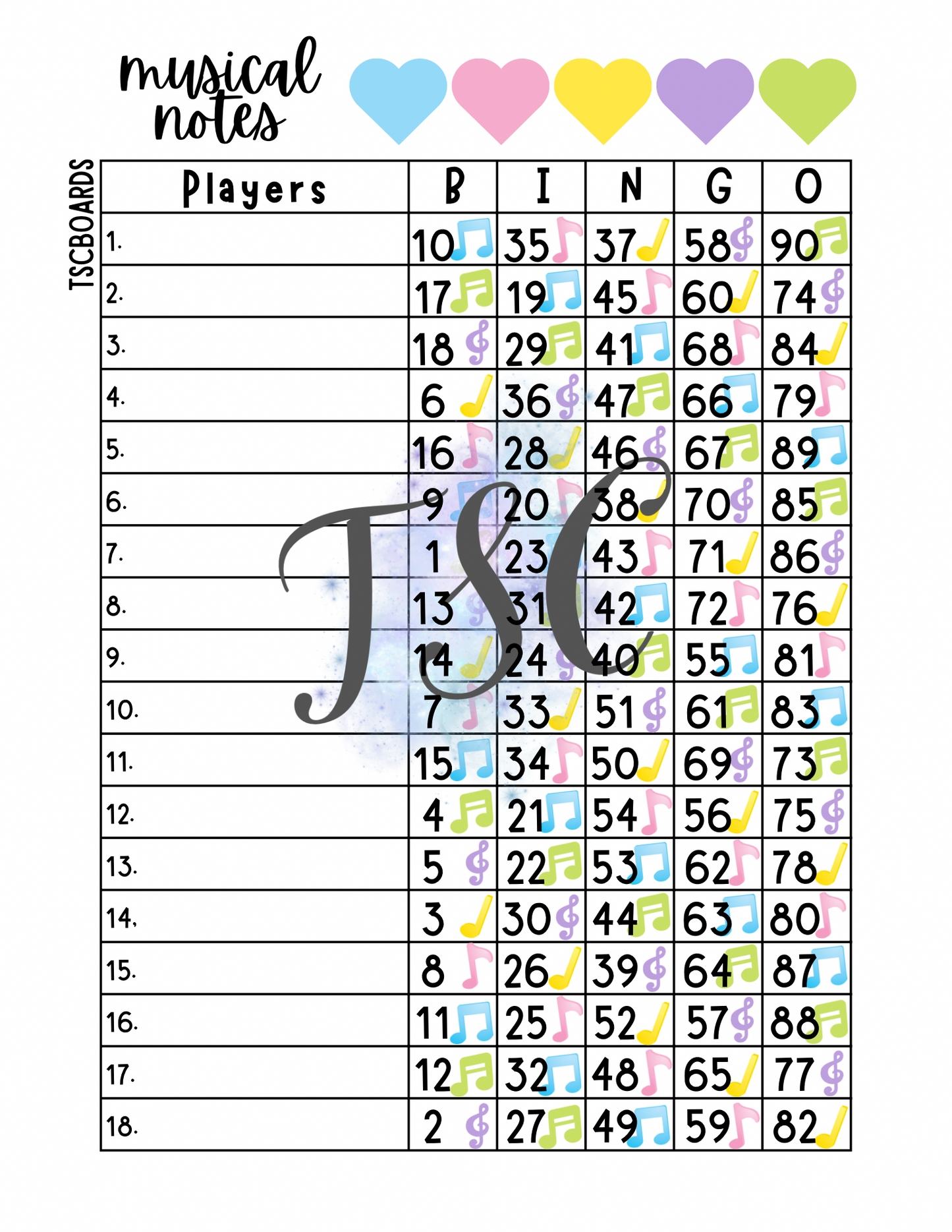 Musical Notes 1-90 Ball 1-18 Line