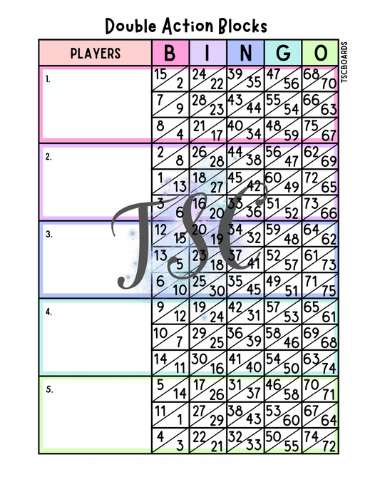 Double Action Blocks Bingo Board 1-75 Ball