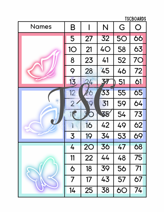 Neon Butterfly Mega Block Bingo Board 1-75 Ball