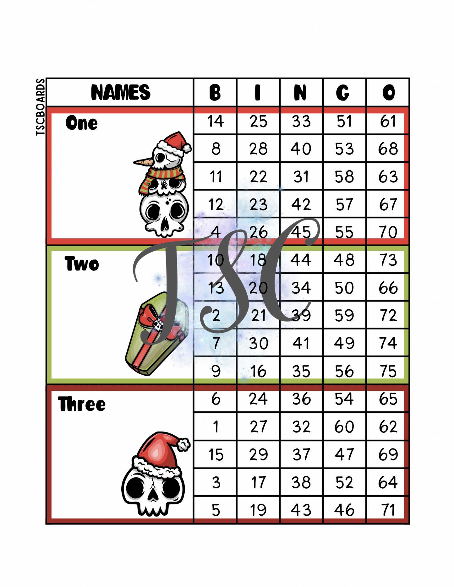 Spooky Christmas Mega Block Bingo Board 1-75 Ball