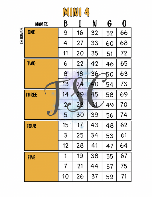 Mini 4 Yellow Block Bingo Board 1-75 Ball