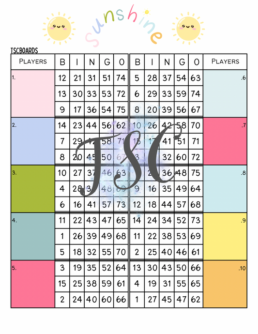 Double Blocks Sunshine Bingo Board 1-75 Ball